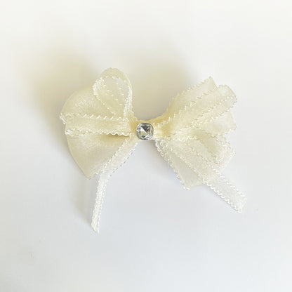 Delightful Sheer and studded Bow Clip (Cream)