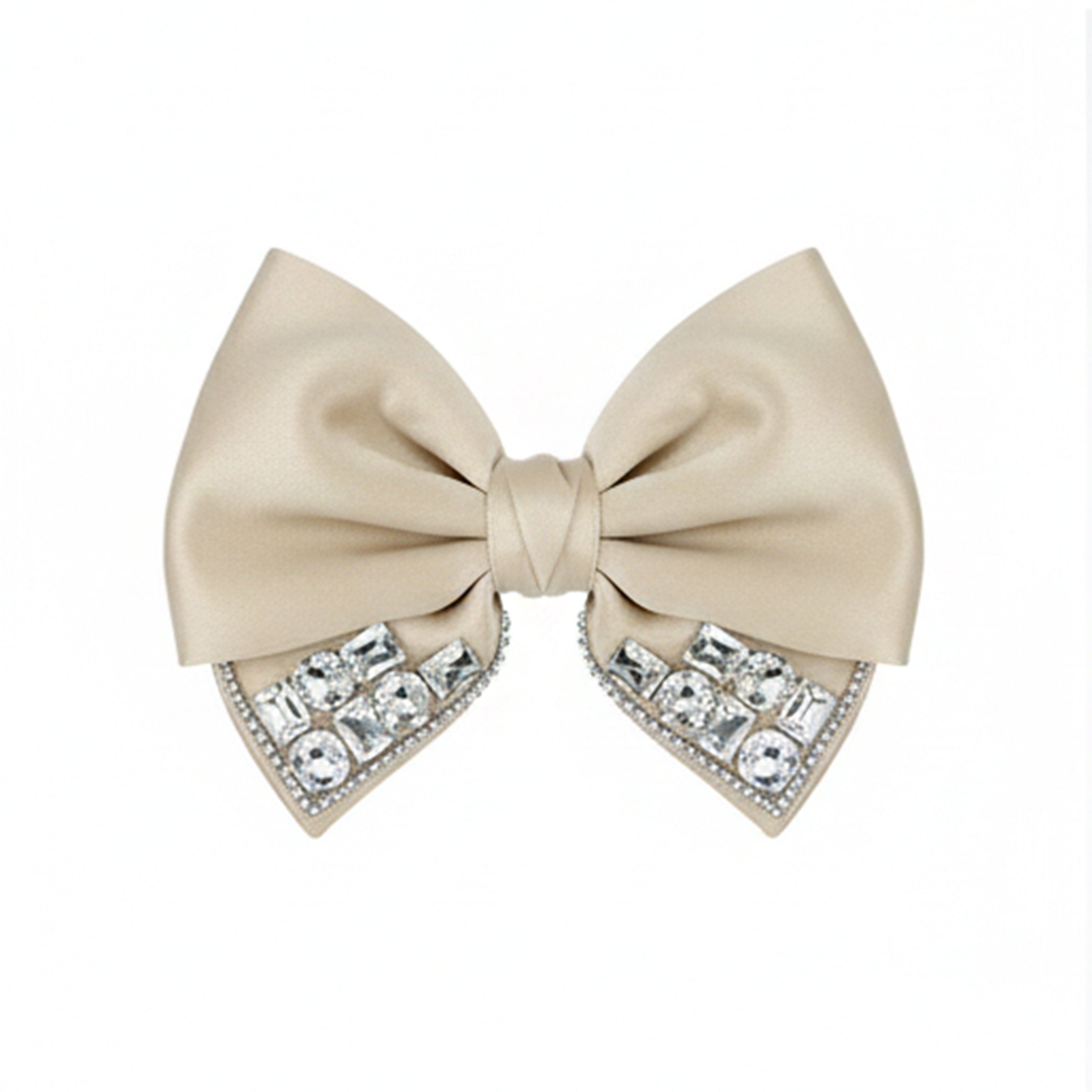Studded Elegant Satin Bow Clip (Golden)