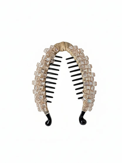 Floral Crystal Studded Banana Clip (Golden)