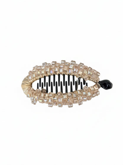 Floral Crystal Studded Banana Clip (Golden)