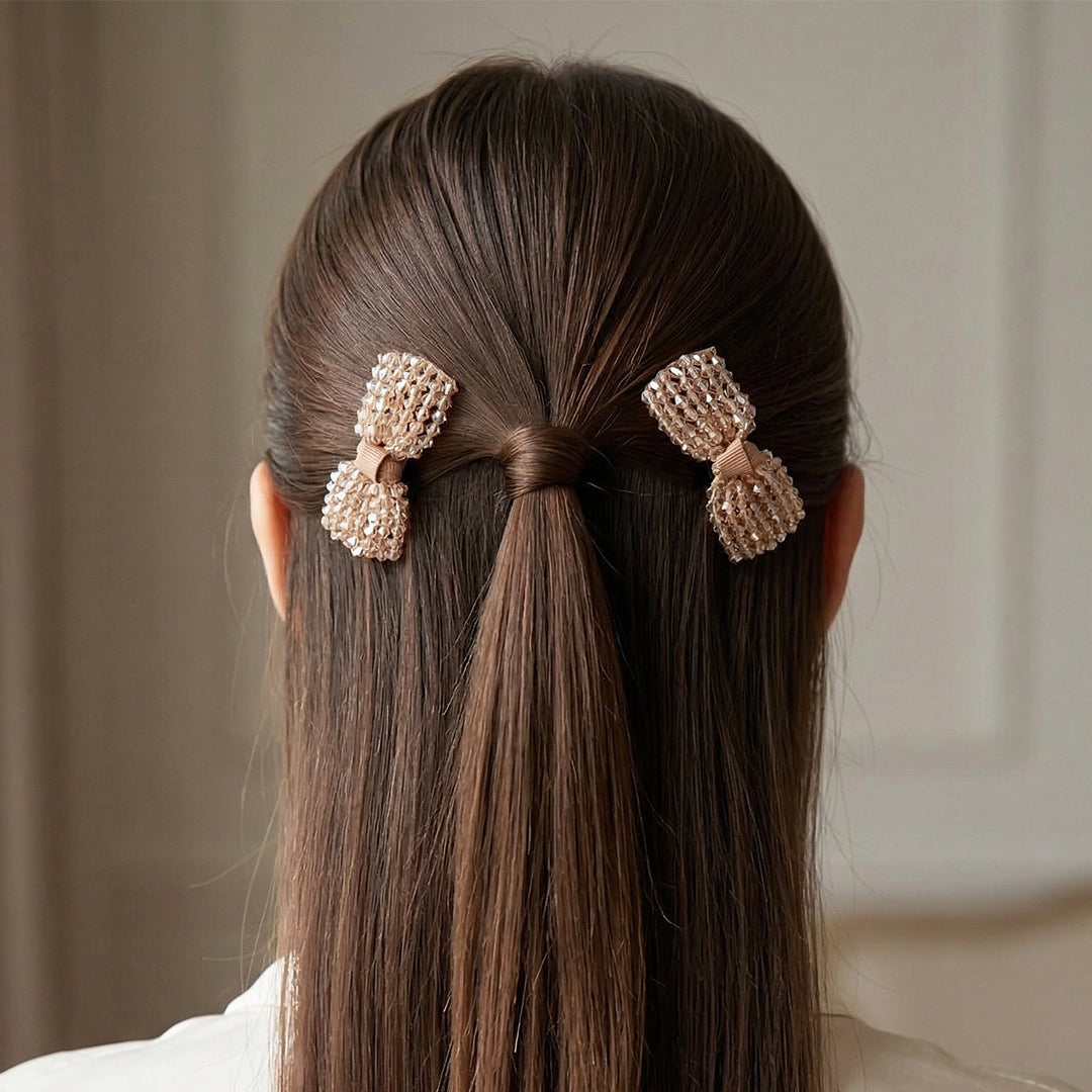 Elegant Crystal Studded Bow Hair Pins