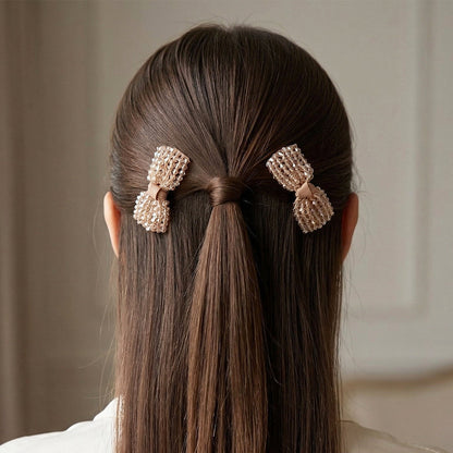 Elegant Crystal Studded Bow Hair Pins