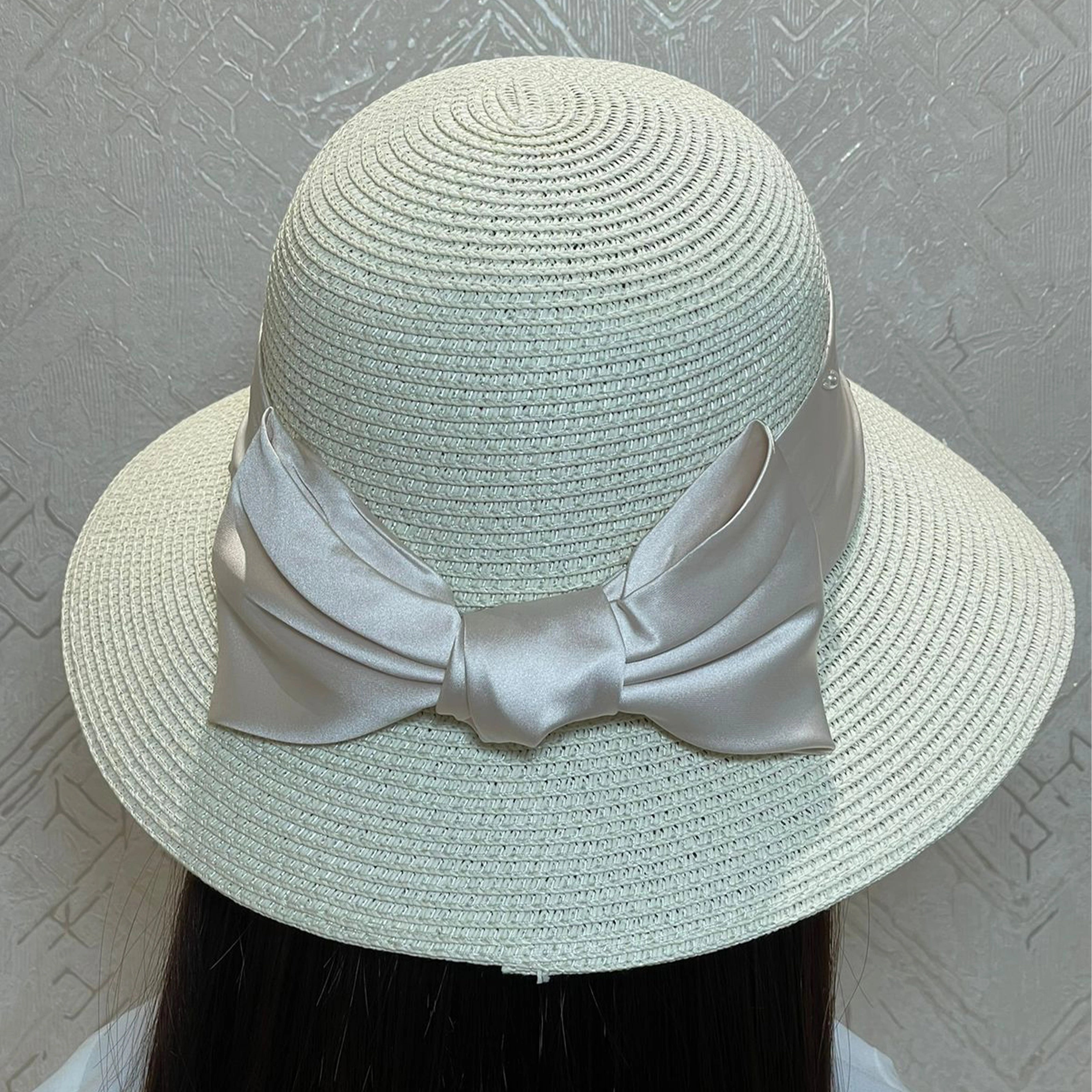 Cream Bucket Hat with Satin Bow Ribbon