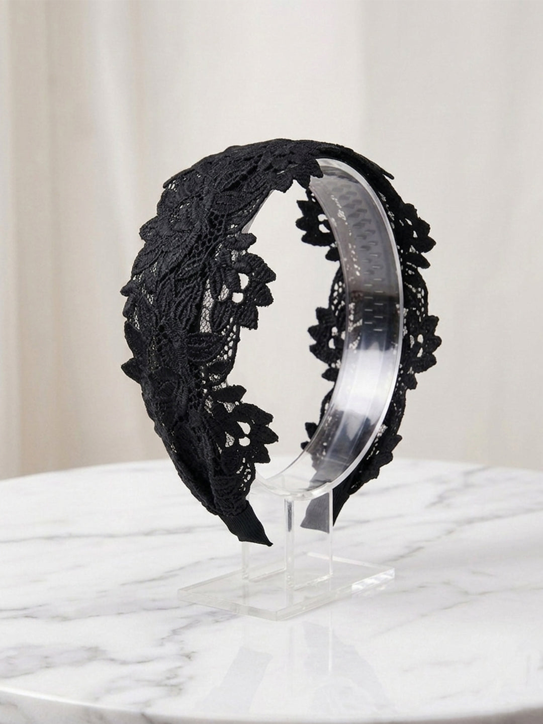 Medium Broad Floral Lacy Hairbands (Black)