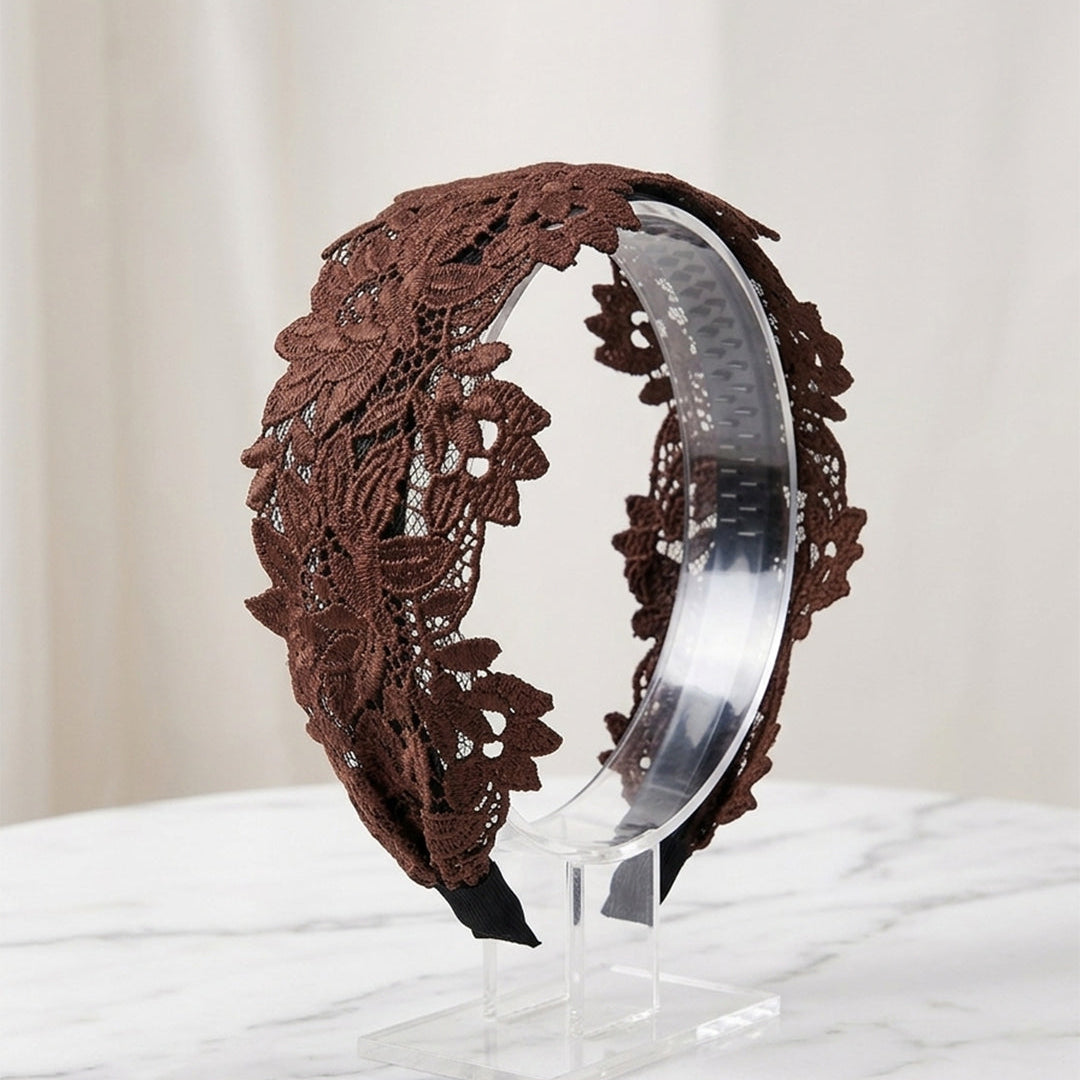 Medium Broad Floral Lacy Hairbands (Brown)