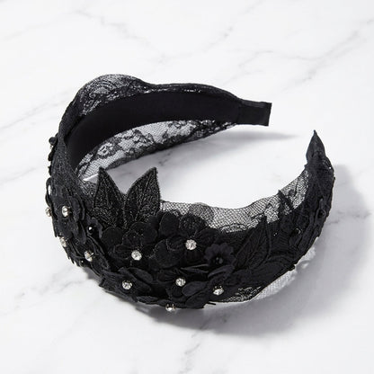 Floral Heavy Embellished Lacy Hairband (Black)