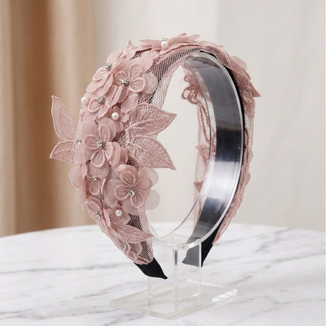 Floral Heavy Embellished Lacy Hairband (Pink)