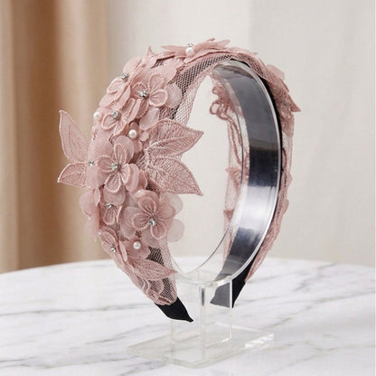 Floral Heavy Embellished Lacy Hairband (Pink)