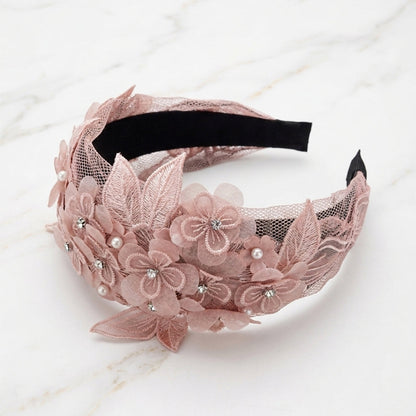 Floral Heavy Embellished Lacy Hairband (Pink)