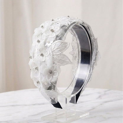 Floral Heavy Embellished Lacy Hairband (White)