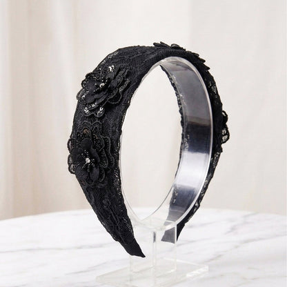 Floral Embellished Lacy Hairbands (Black)