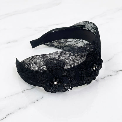 Floral Embellished Lacy Hairbands (Black)