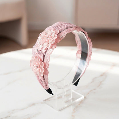 Floral Embellished Lacy Hairbands (Pink)