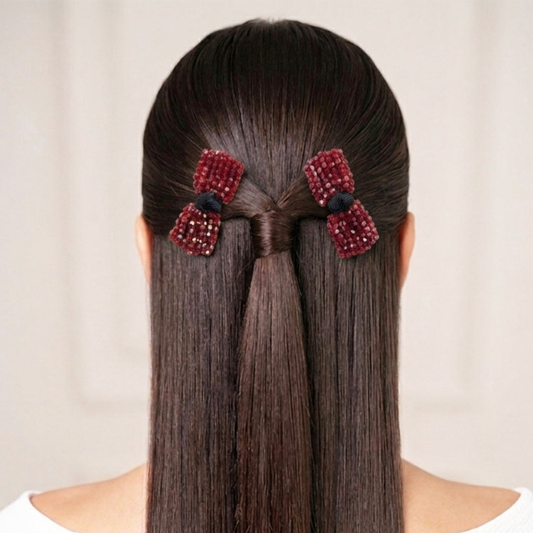Elegant Crystal Studded Bow Hair Pins