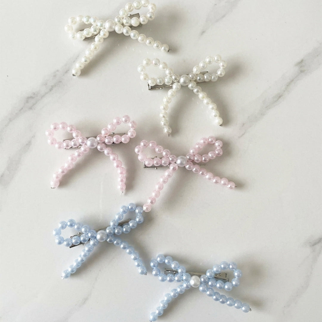Bow Pearl Alligator Clips (3 Pairs)