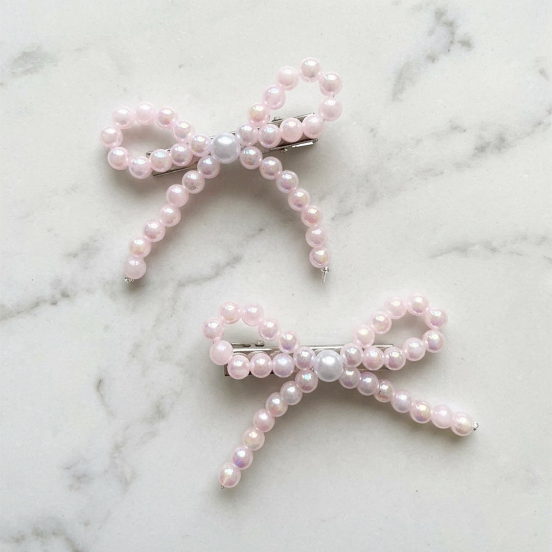 Bow Pearl Alligator Clips (3 Pairs)