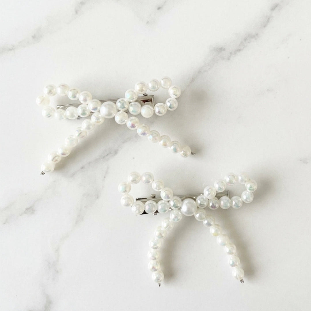 Bow Pearl Alligator Clips (3 Pairs)