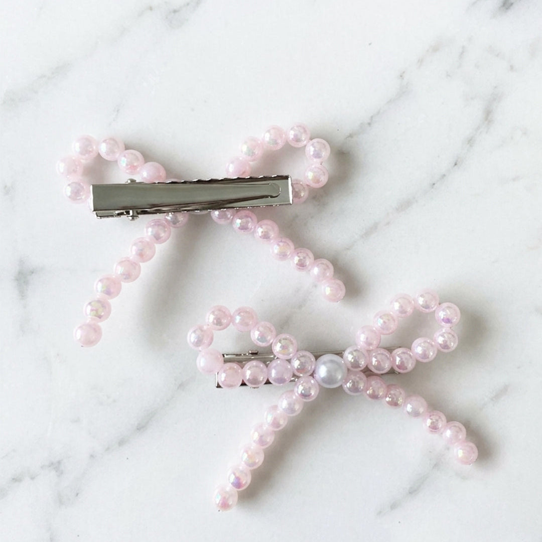 Bow Pearl Alligator Clips (3 Pairs)