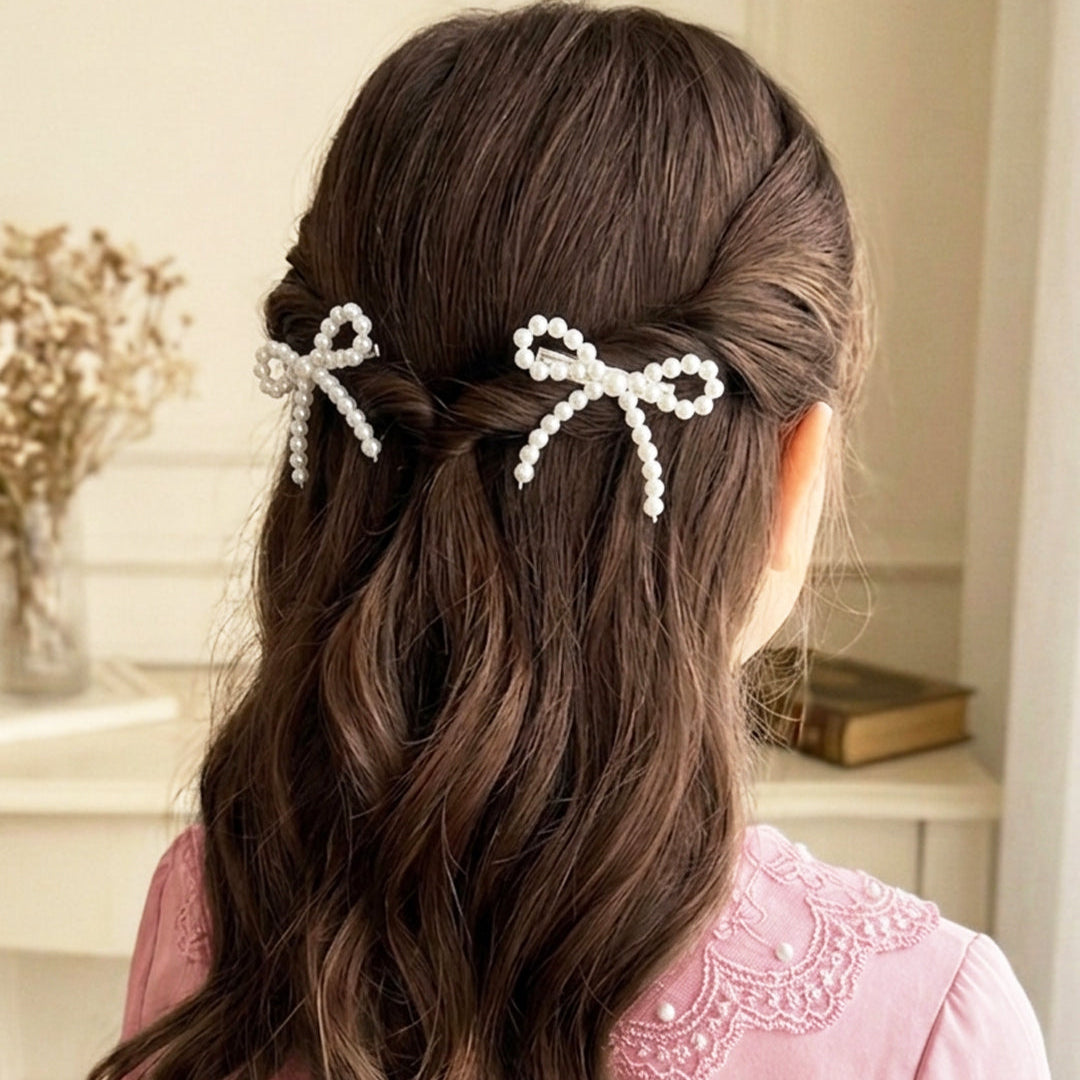 Bow Pearl Alligator Clips (3 Pairs)