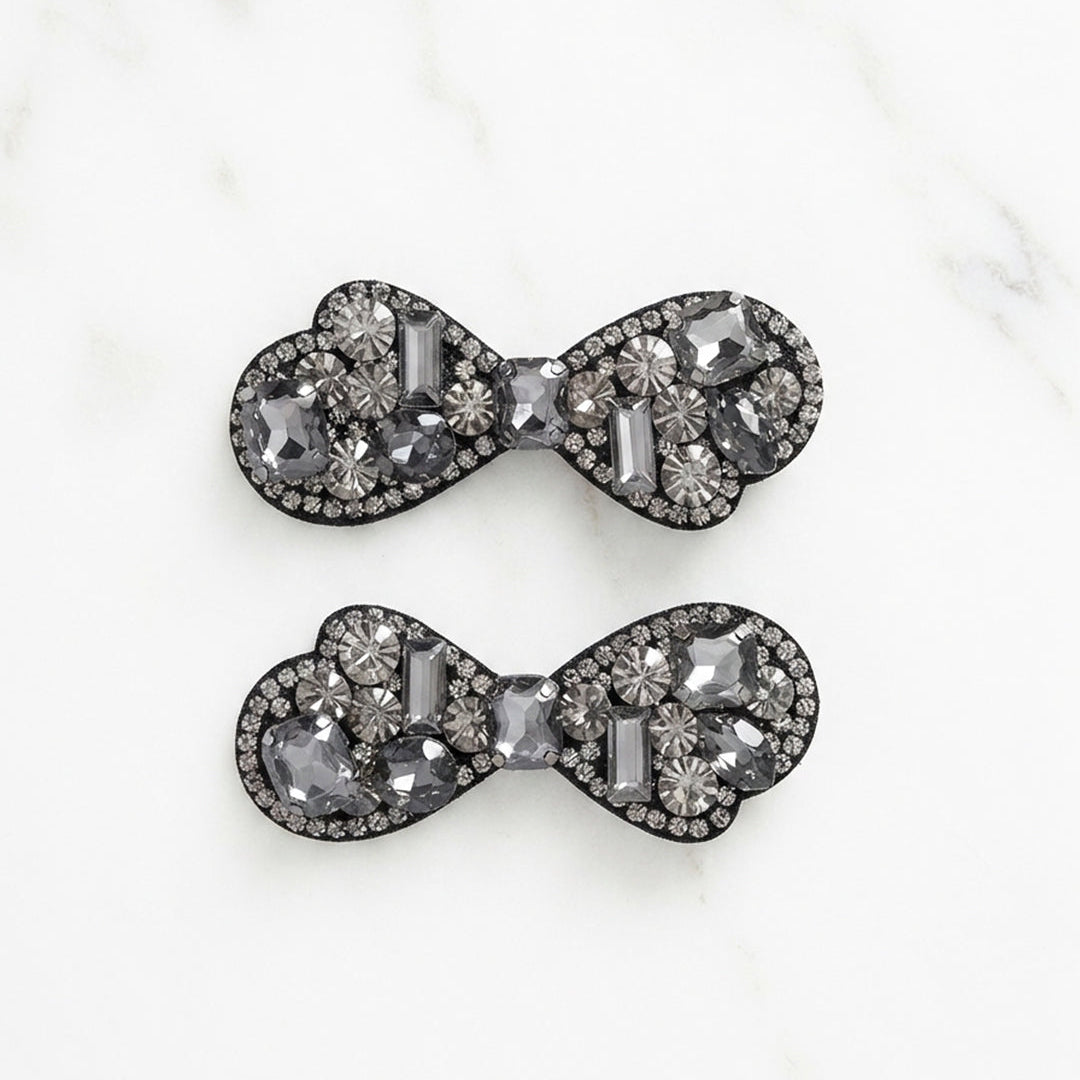 Studded Bow Alligator Clips Black (1 pair)