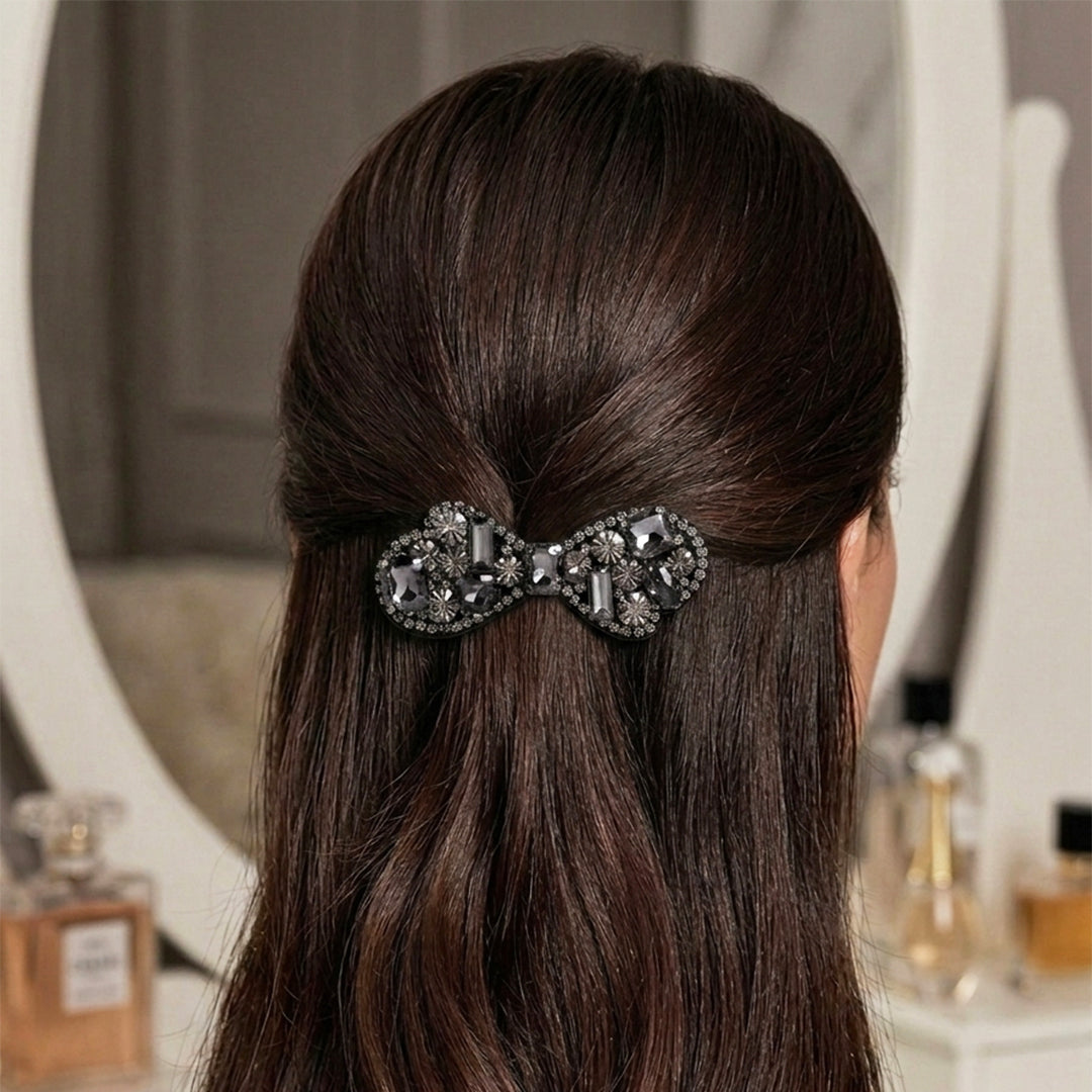Studded Bow Alligator Clips Black (1 pair)