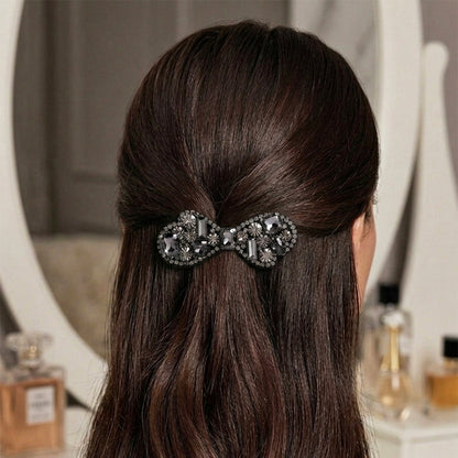 Studded Bow Alligator Clips Black (1 pair)