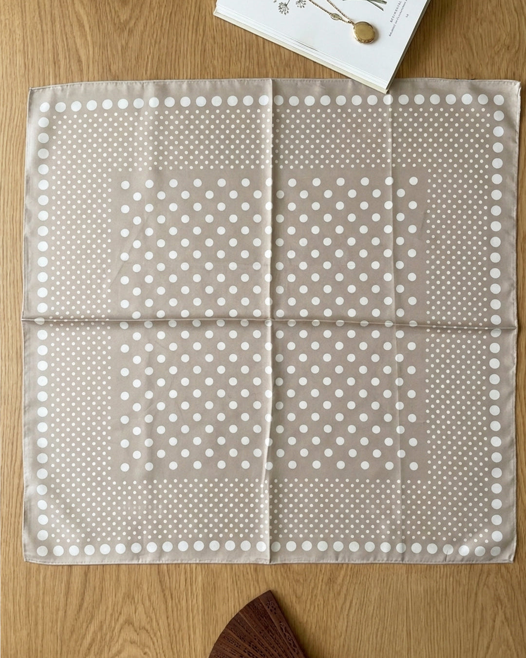 Beige and White Polka-Dot Scarf
