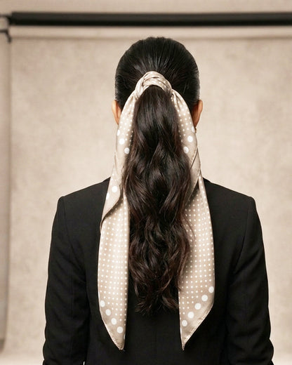 Beige and White Polka-Dot Scarf