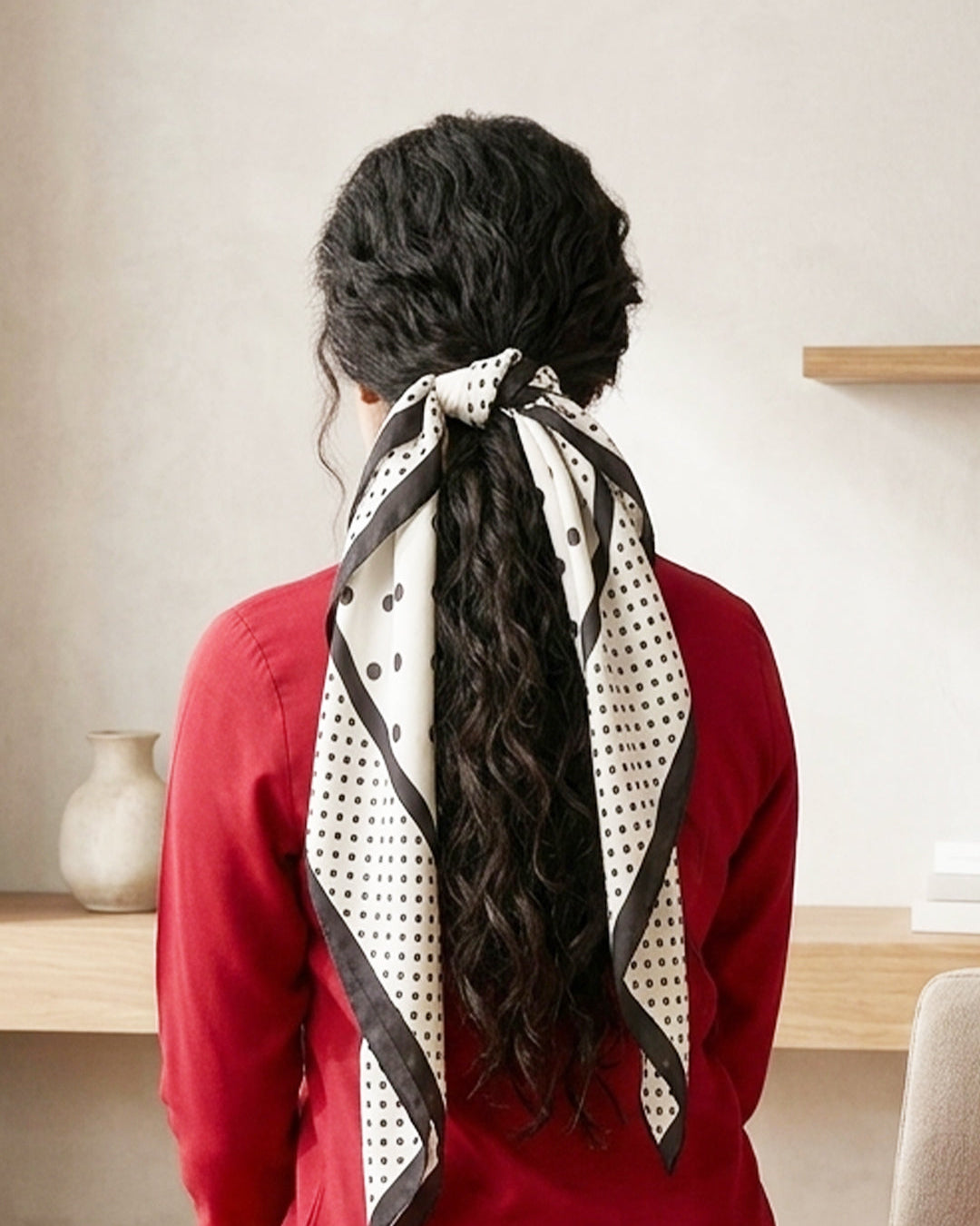 Black and White Polka-Dot Scarf