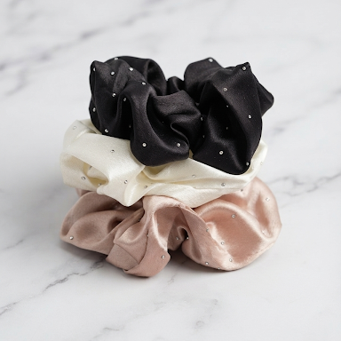 Satin Hair Scrunchie (light studded) Pack of 3 pcs