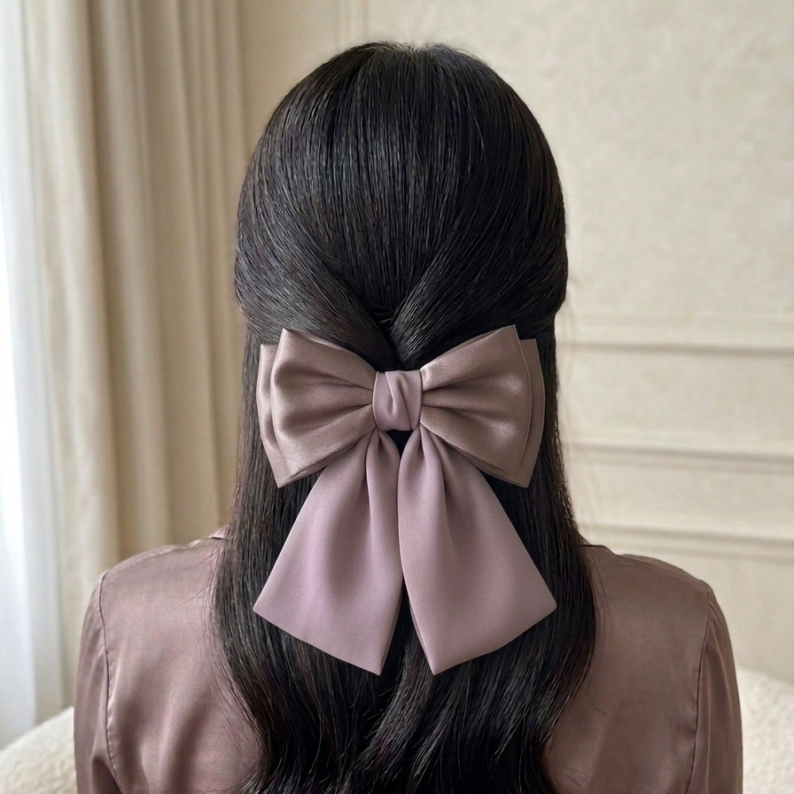 Georgette and Satin Bow Clips (Mauve)