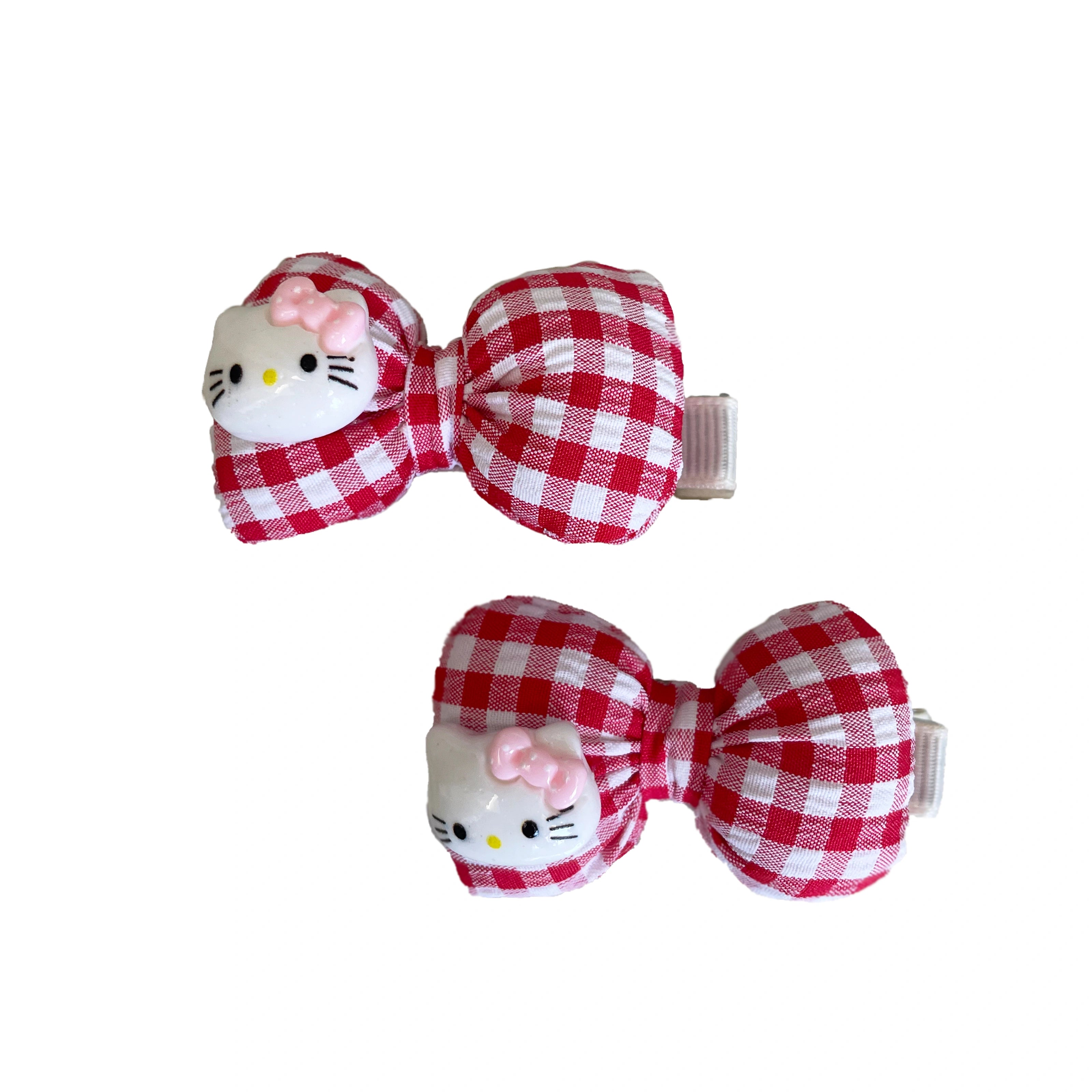 Kitty Hair Clips Pair (Red Check)