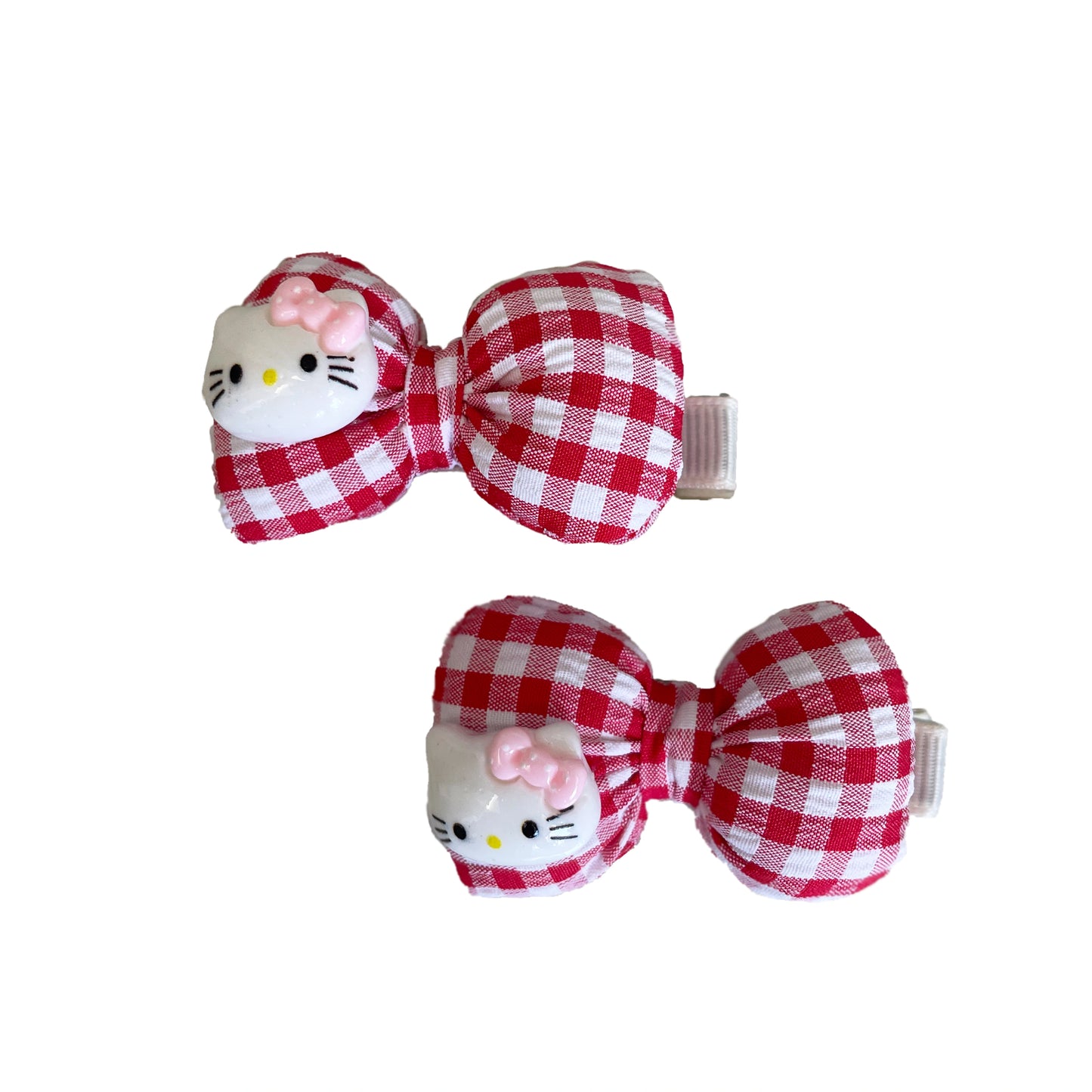 Kitty Hair Clips Pair (Red Check)