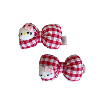 Kitty Hair Clips Pair (Red Check)