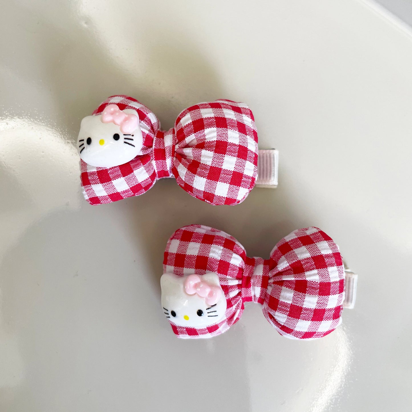 Kitty Hair Clips Pair (Red Check)