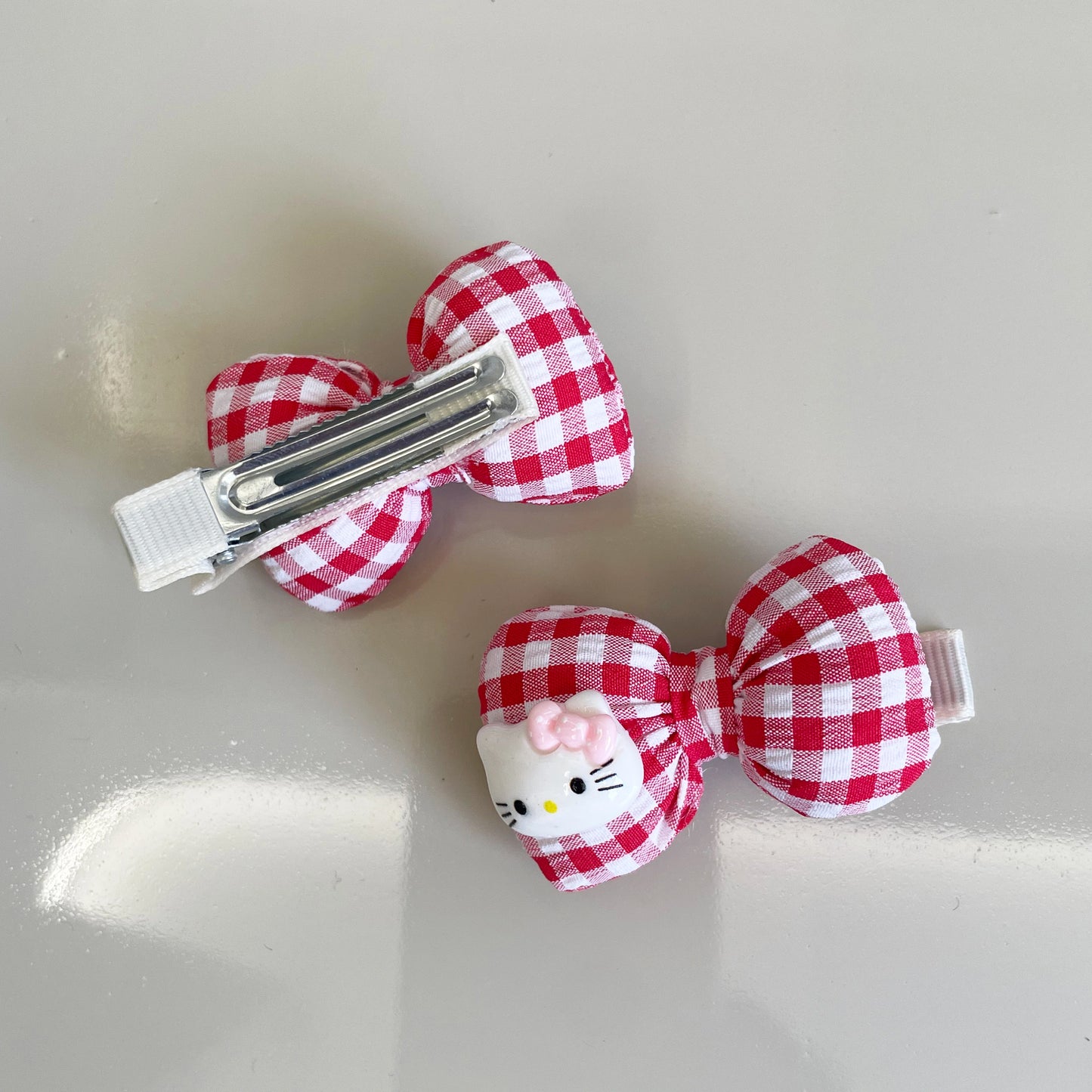 Kitty Hair Clips Pair (Red Check)