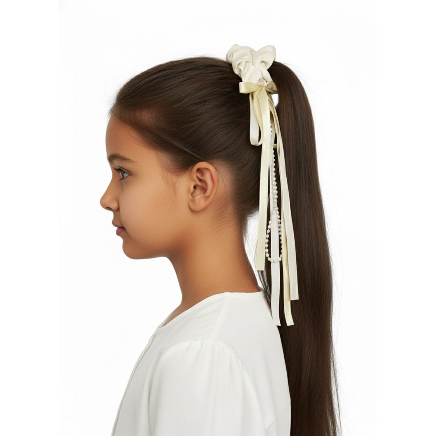 Scrunchie with Ribbon and Bead Strands