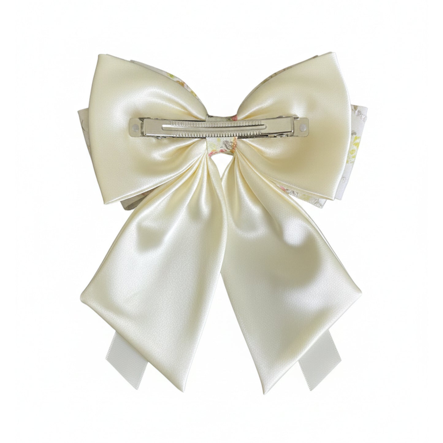 Floral Print Bow Clip with Satin Ribbons (Lemon)