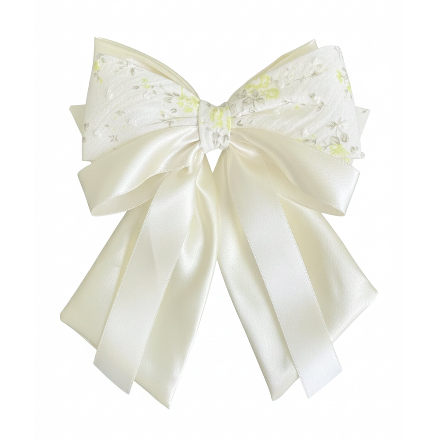 Floral Print Bow Clip with Satin Ribbons (Lemon)