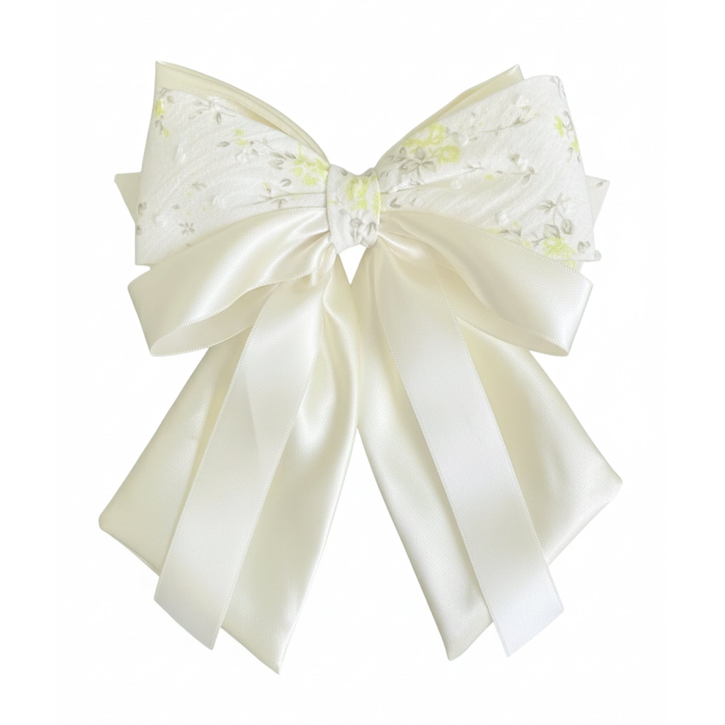 Floral Print Bow Clip with Satin Ribbons (Lemon)