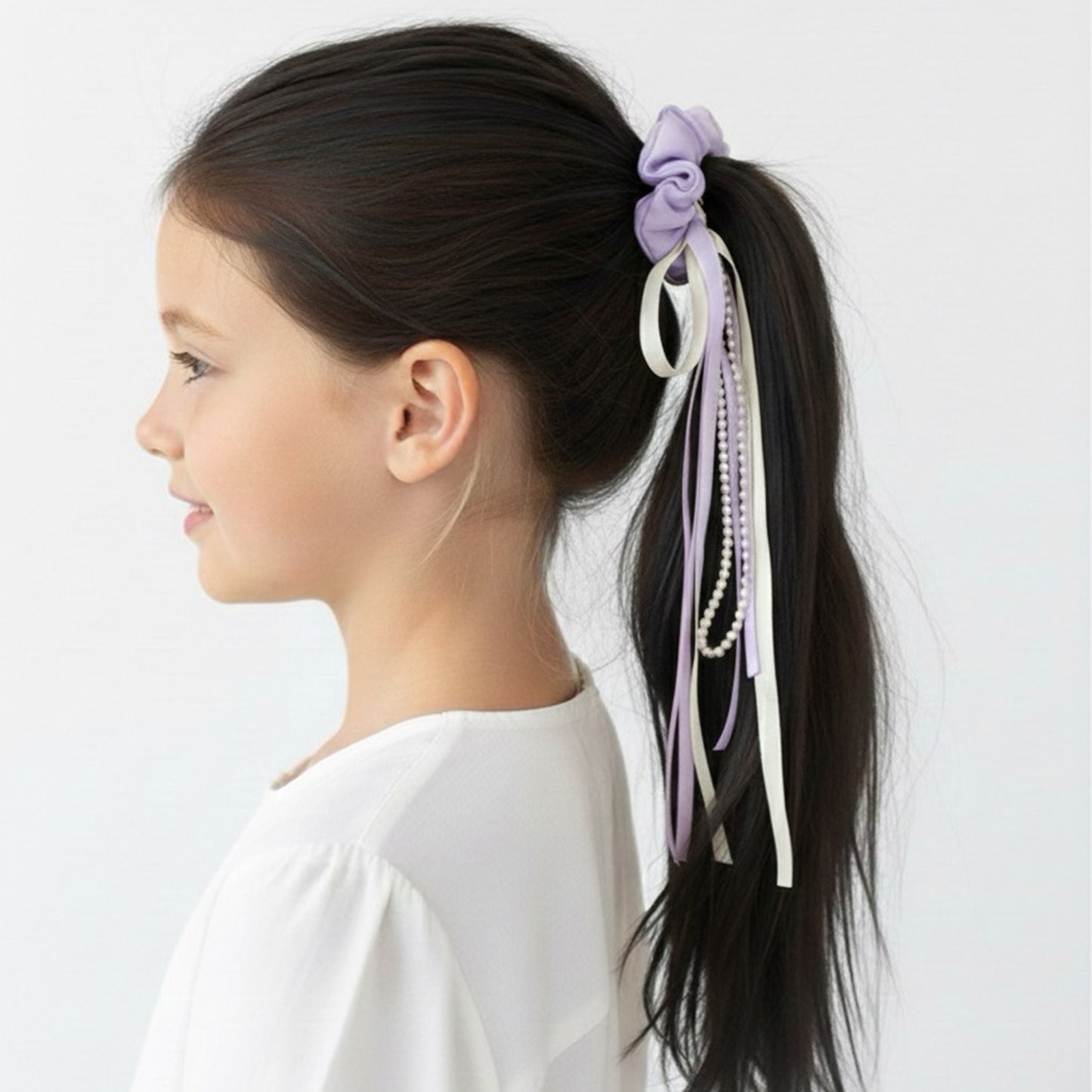 Scrunchie with Ribbon and Bead Strands