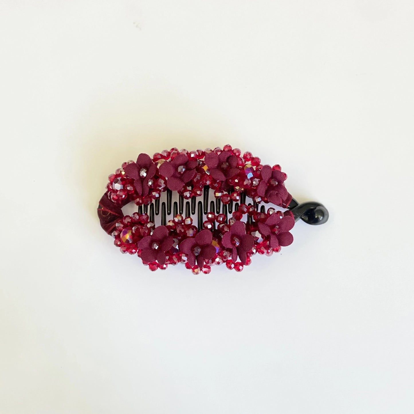 Floral Crystal Studded Banana Clip (Red)
