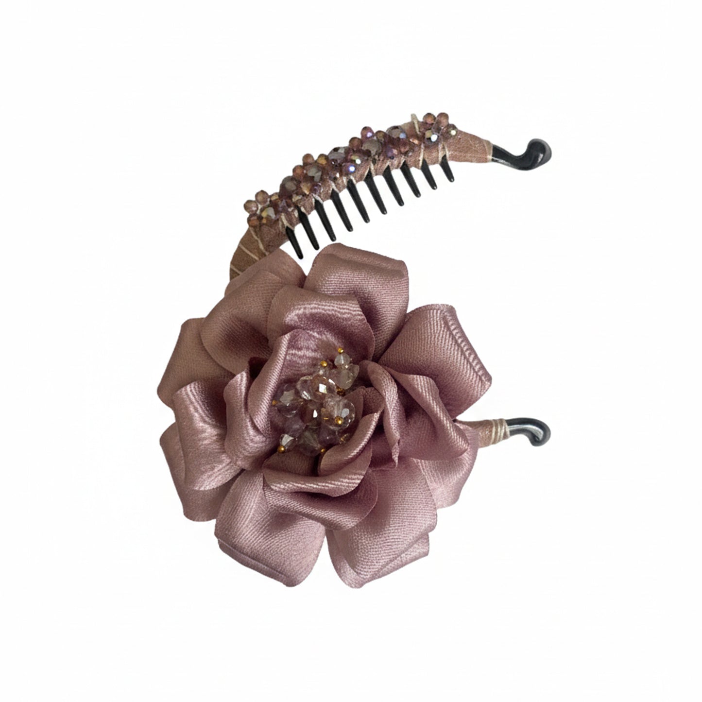 Crystal Banana Clip with Embellished Flower (Onion Pink)