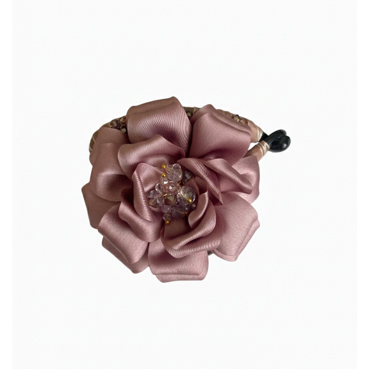 Crystal Banana Clip with Embellished Flower (Onion Pink)