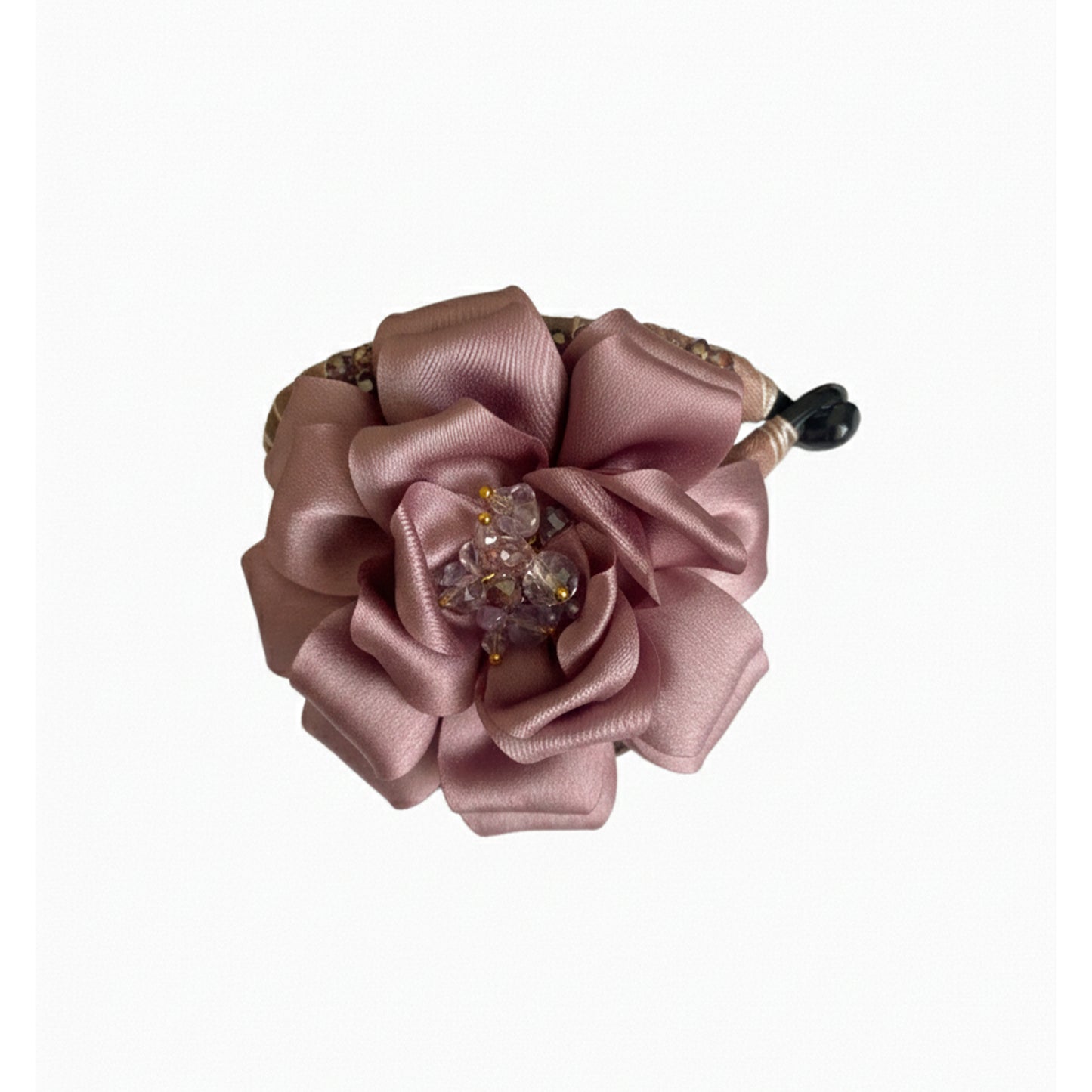 Crystal Banana Clip with Embellished Flower (Onion Pink)