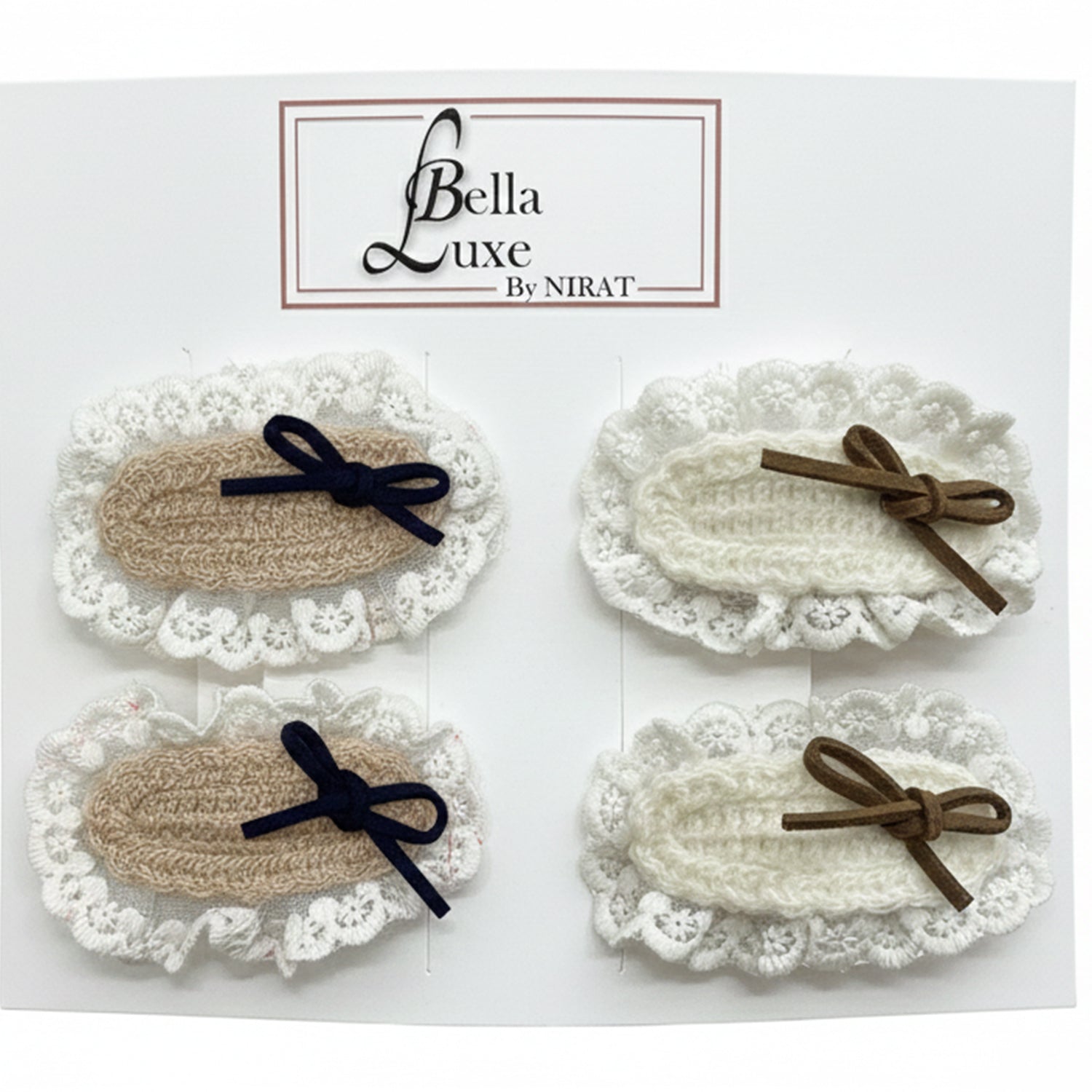 Sleek Bows on Beautiful Lacy Tic Tac Pins (Two pairs)