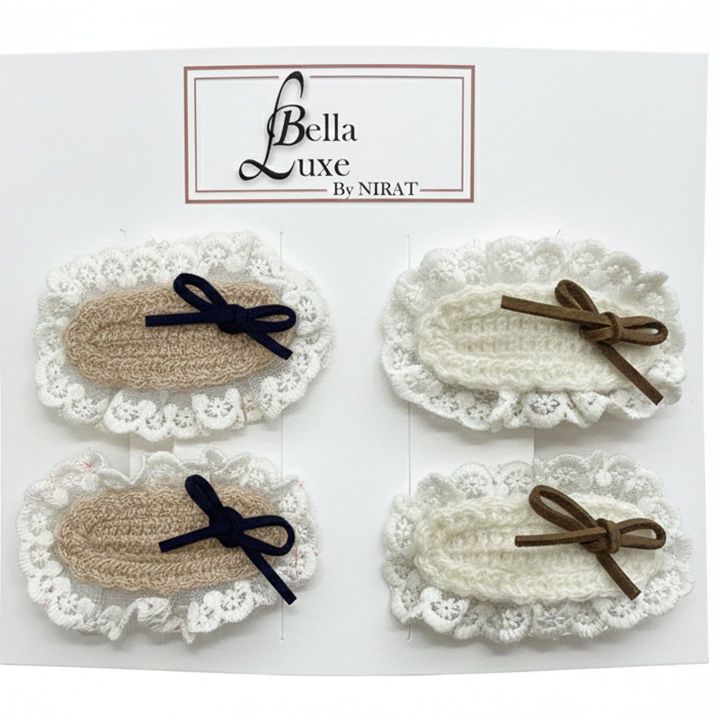 Sleek Bows on Beautiful Lacy Tic Tac Pins (Two pairs)