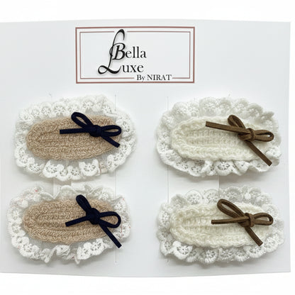 Sleek Bows on Beautiful Lacy Tic Tac Pins (Two pairs)