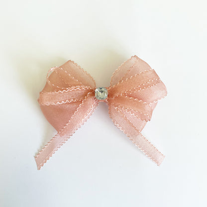 Delightful Sheer and studded Bow Clip (Peach)