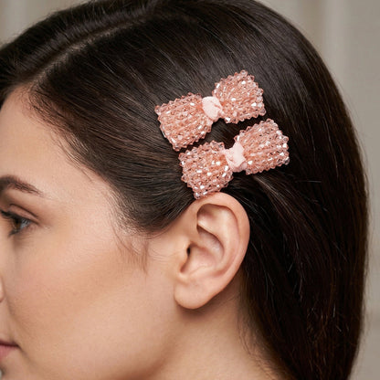 Elegant Crystal Studded Bow Hair Pins